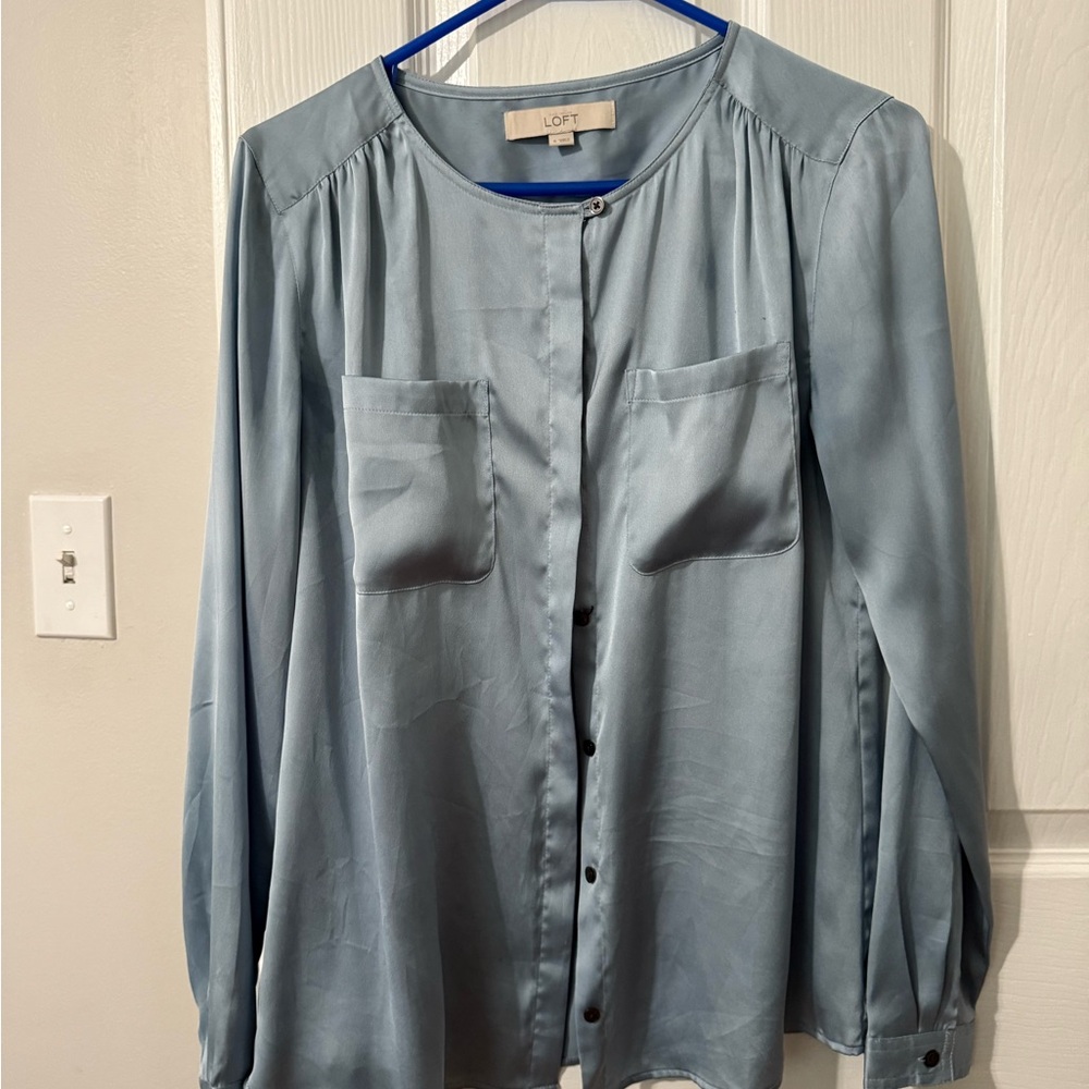 LOFT Sky Blue Blouse with Button Detail